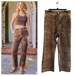 Big Bud Press work pants leopard print paint stamped  sz L brown straight leg